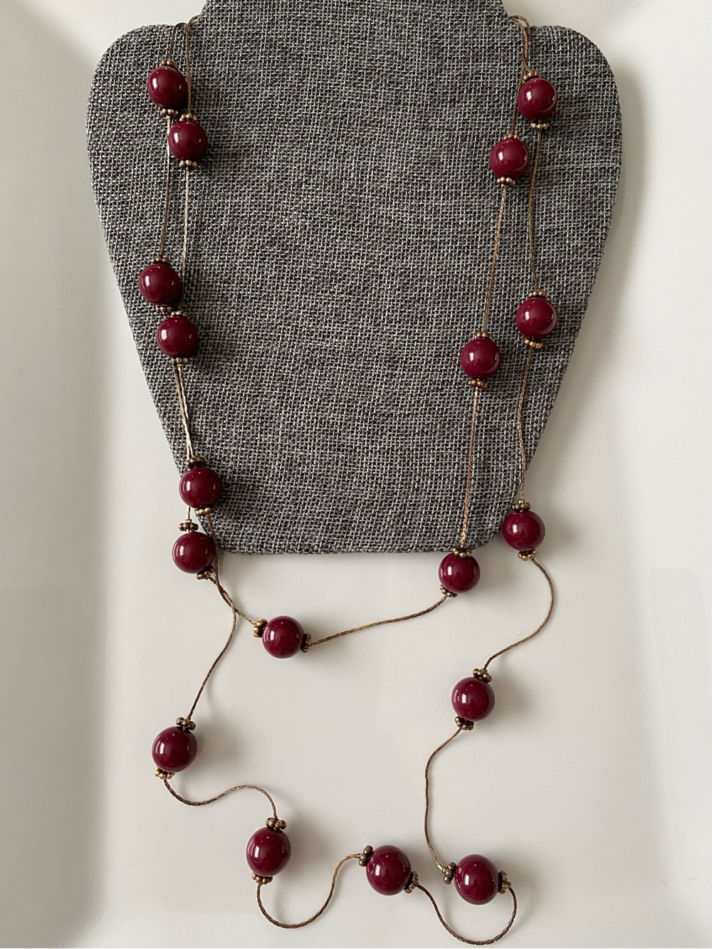 Elegant Long Burgundy Bead Necklace by